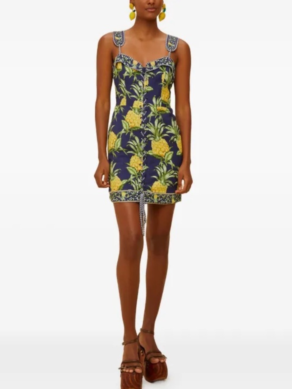 Farm Rio Pineapple Print Mini Dress - Yellow Floral Sundress Sz S